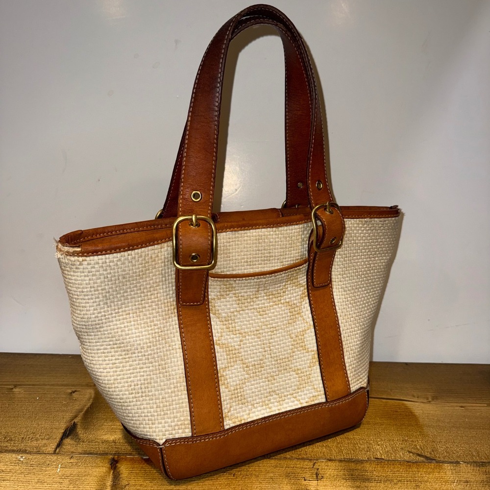 Vintage Coach 8927 Signature Straw Leather Tote Bag Y2K 2001 READ DESCRIPTION